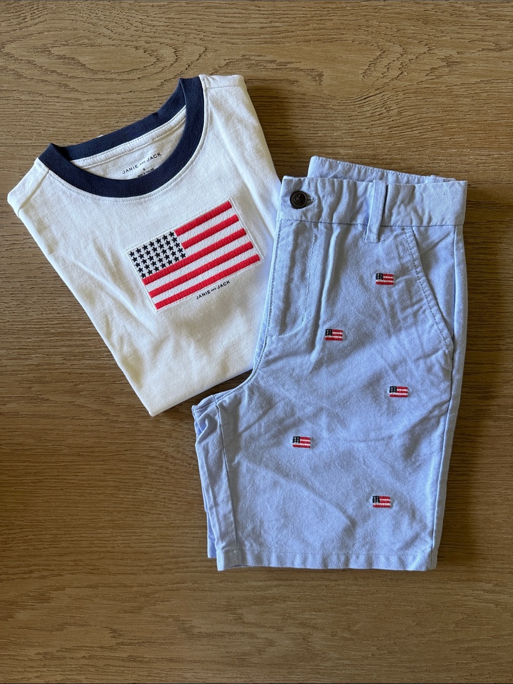 Janie and Jack NWT Boys Sz 6 American Flag shorts and t-shirt